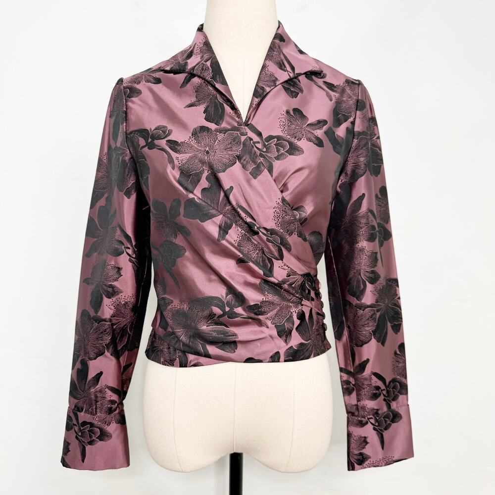Carmen Marc Valvo Collection Floral Blouse Pink Black Floral Cocktail Size 6 - Picture 12 of 12